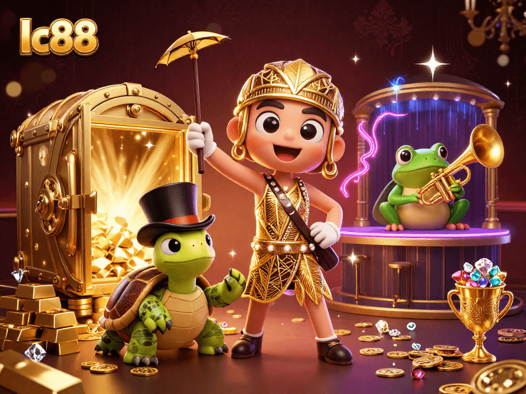 Experience the excitement of lc88 with vibrant game scenes and dynamic characters in a lively casino setting.