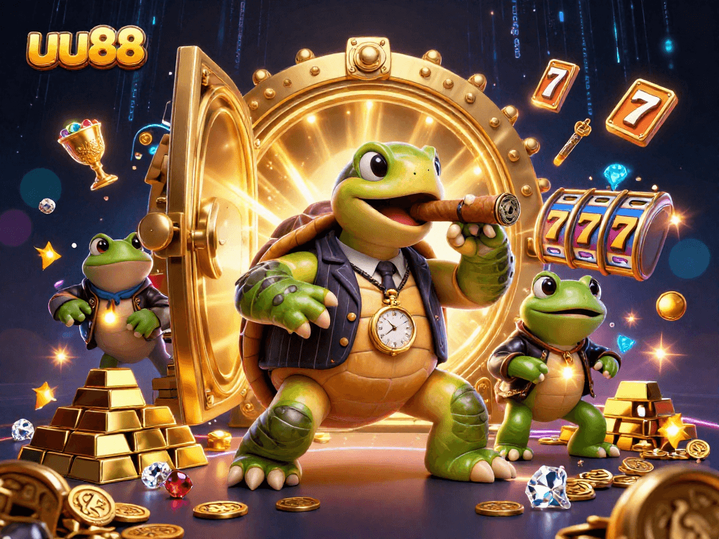 Experience thrilling slots and jackpots with uu88 in this vibrant casino illustration!