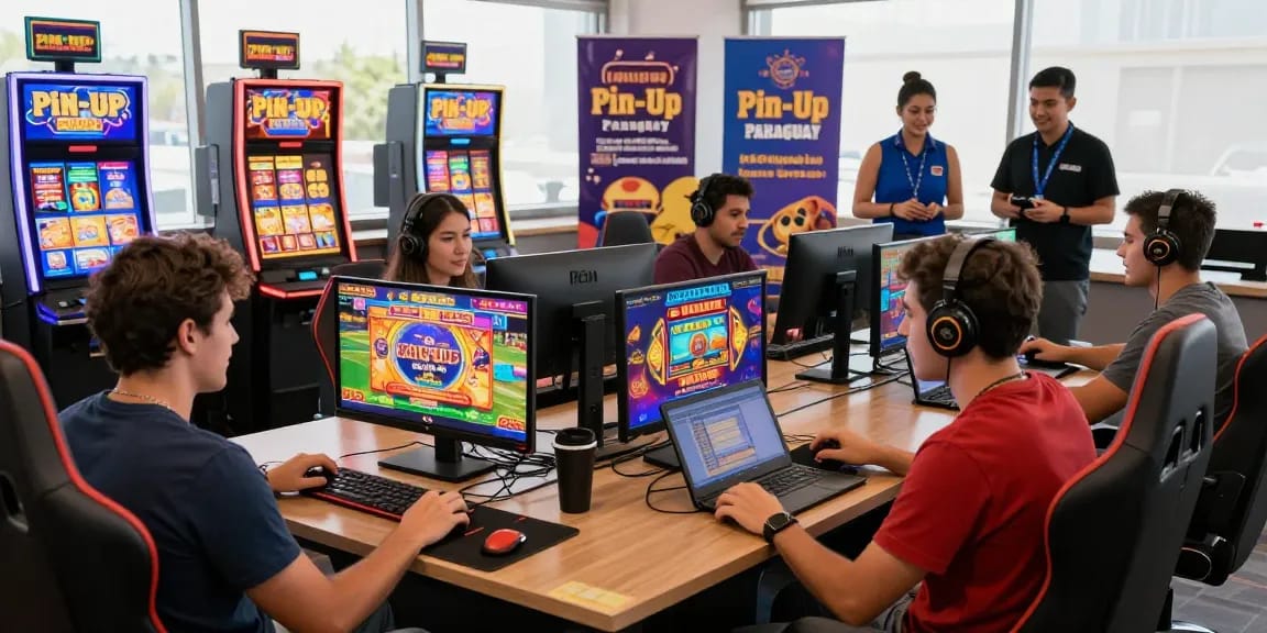 Exciting gaming atmosphere at Pinup Paraguay, players enjoying diverse games and colorful slots.