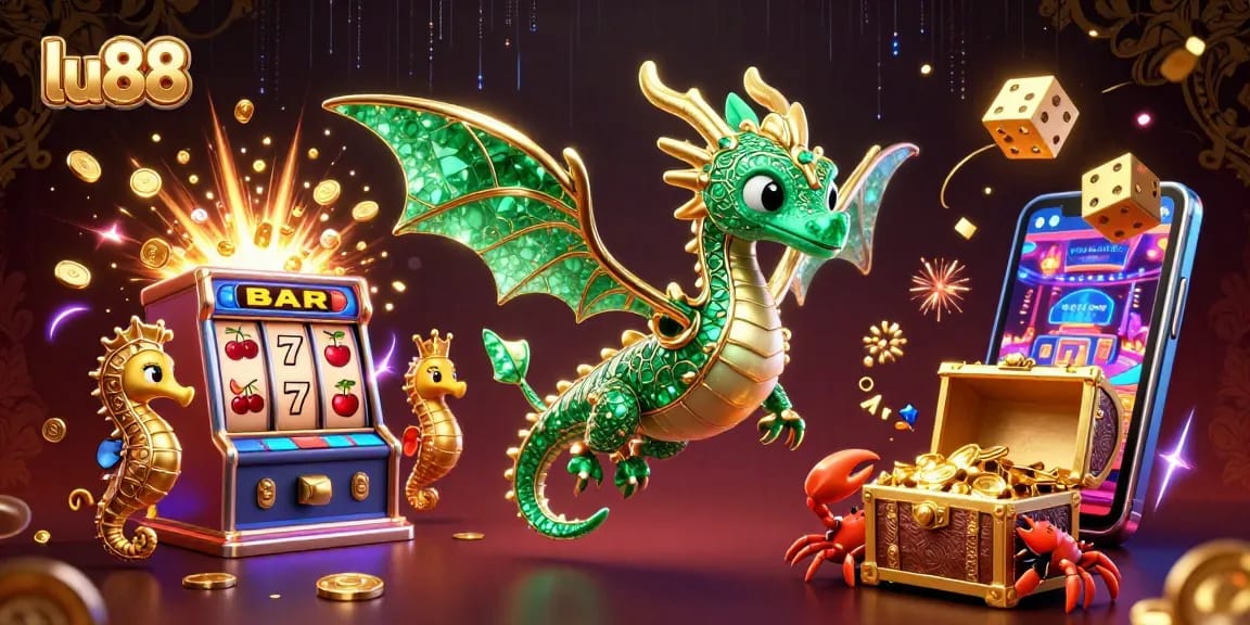 Experience thrilling jackpots with lu88, featuring vibrant casino elements and dynamic 3D characters.