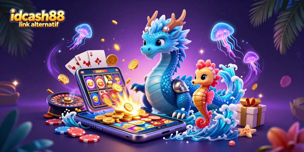 Engage in thrilling gameplay with idcash88 link alternatif, featuring a dazzling 3D casino scene.