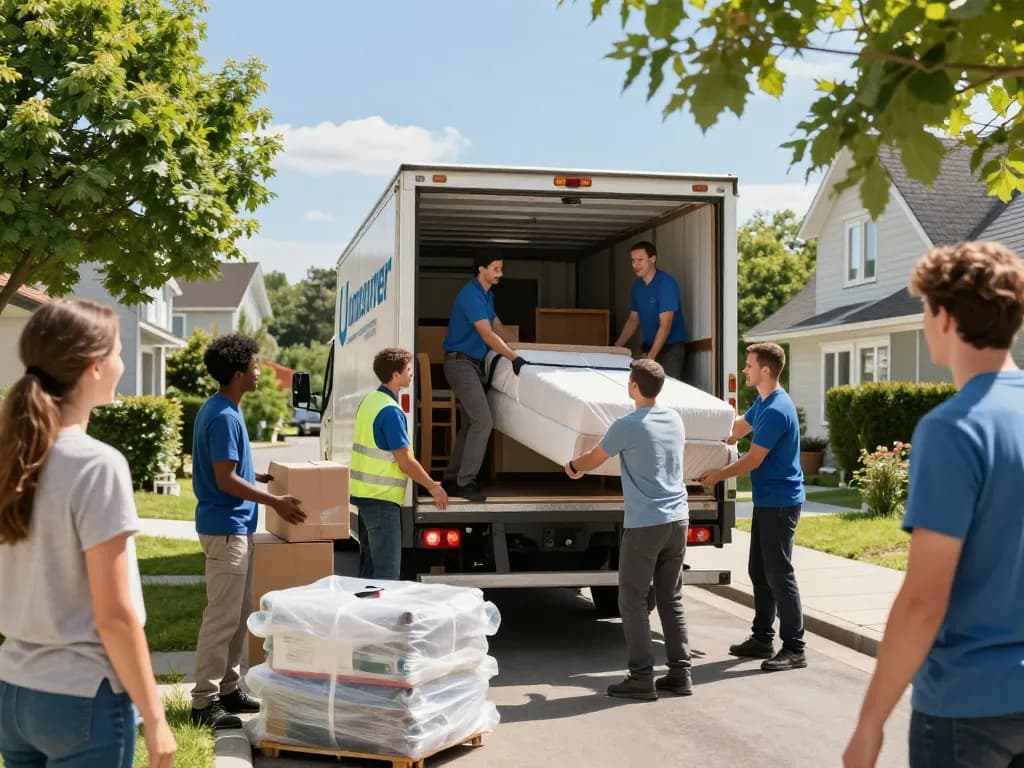 Professionelles Umzugsteam von umzugsunternehmen Hannover lädt Möbel in den Lkw und sorgt für einen reibungslosen Umzug.