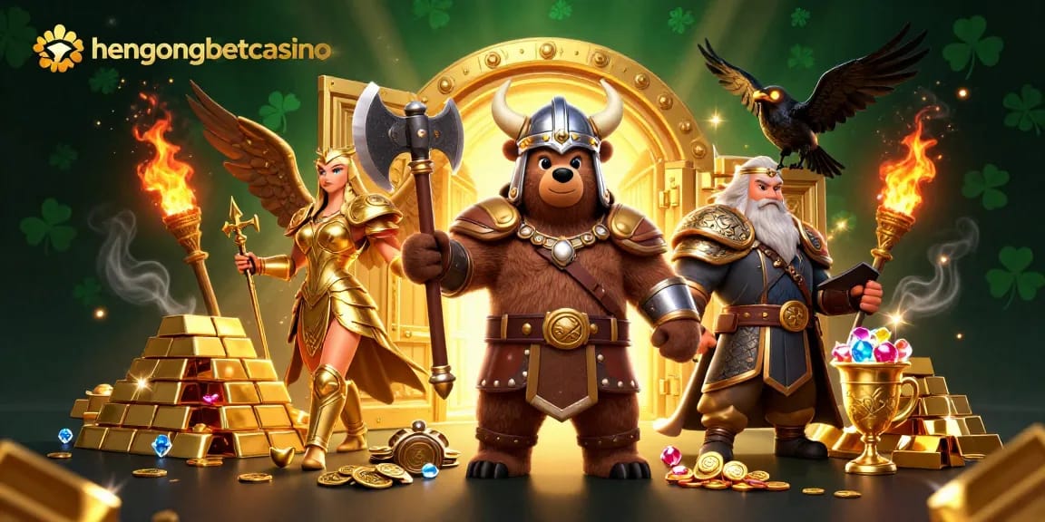Win big at hengongbetcasino with an electrifying 3D Viking and eagle scene, surrounded by treasures.