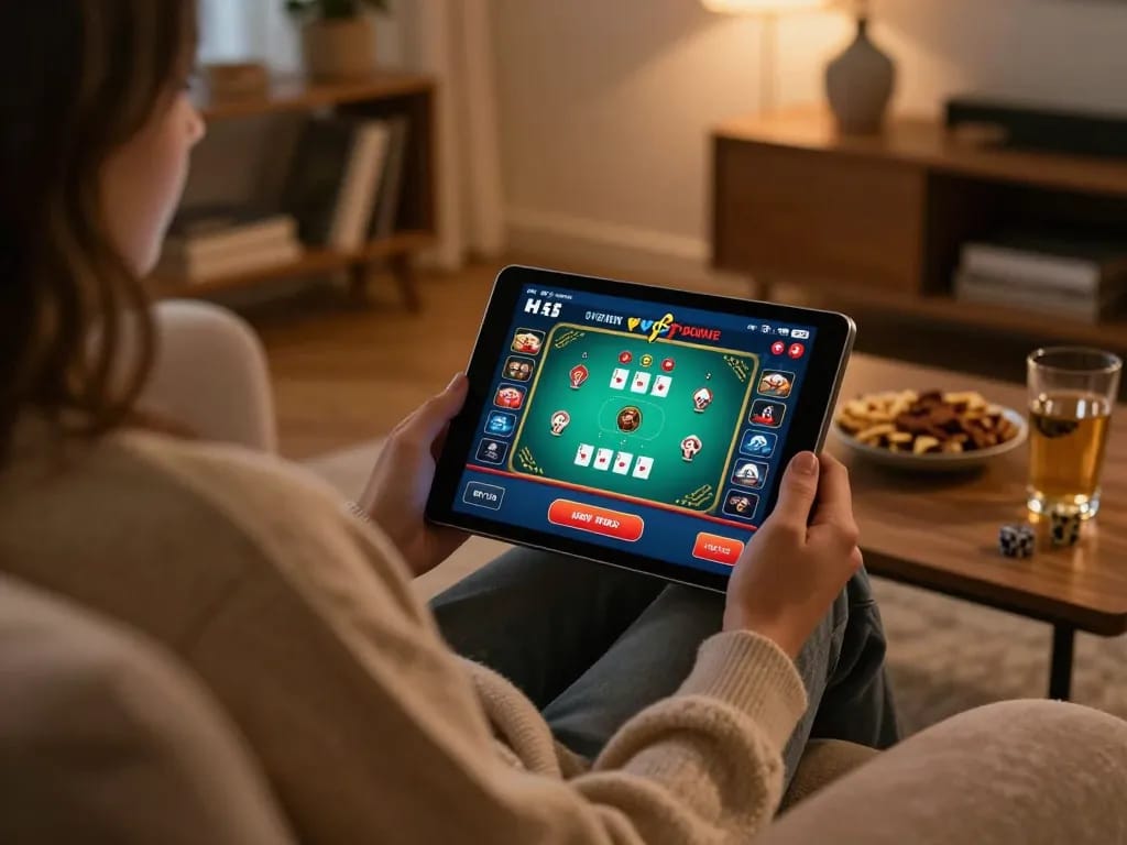 Engaging in H5 browser play using a tablet for online poker from a comfortable home setting
