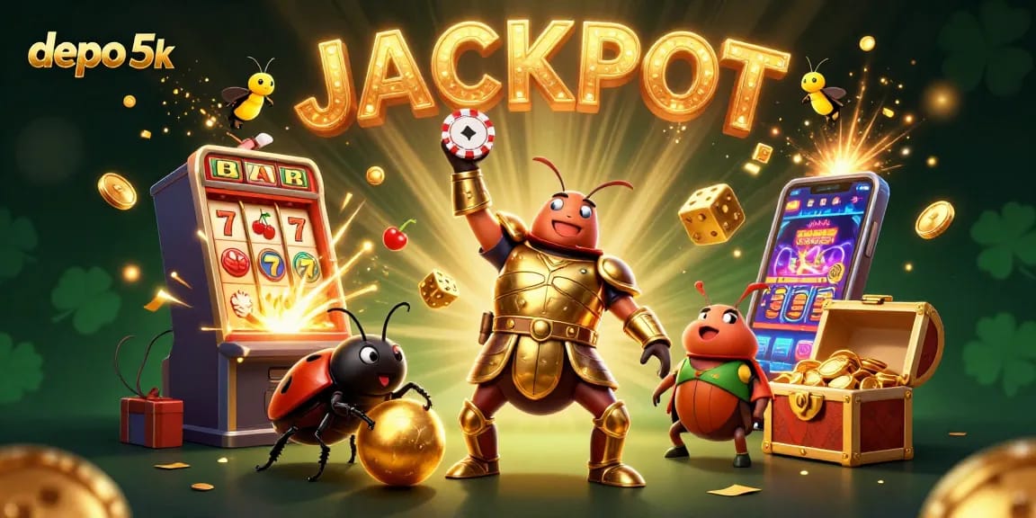 Engage with depo 5k to win on slot machines with a vibrant 3D illustration capturing excitement.