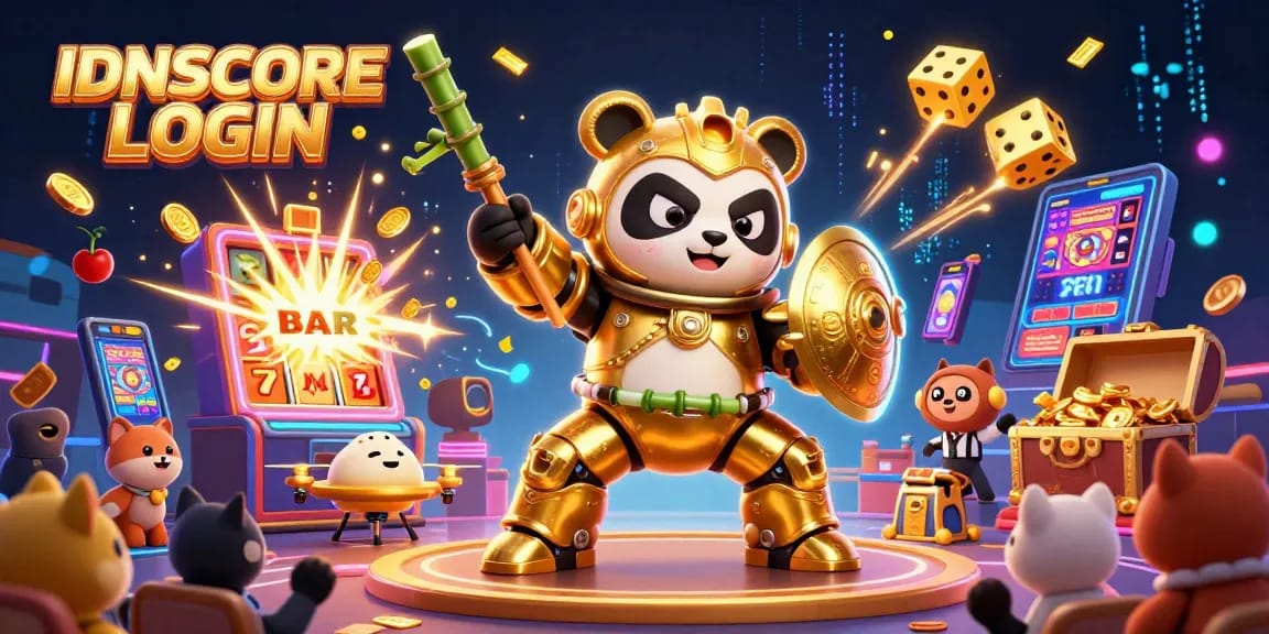 IDNSCORE LOGIN showcases an exciting casino gaming experience with vibrant 3D illustrations.