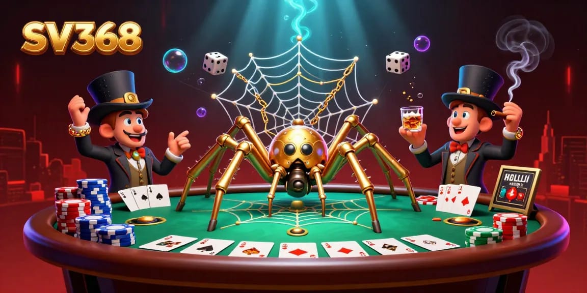 Engage in thrilling gaming at SV368 as a steampunk spider weaves a golden web of fortune.