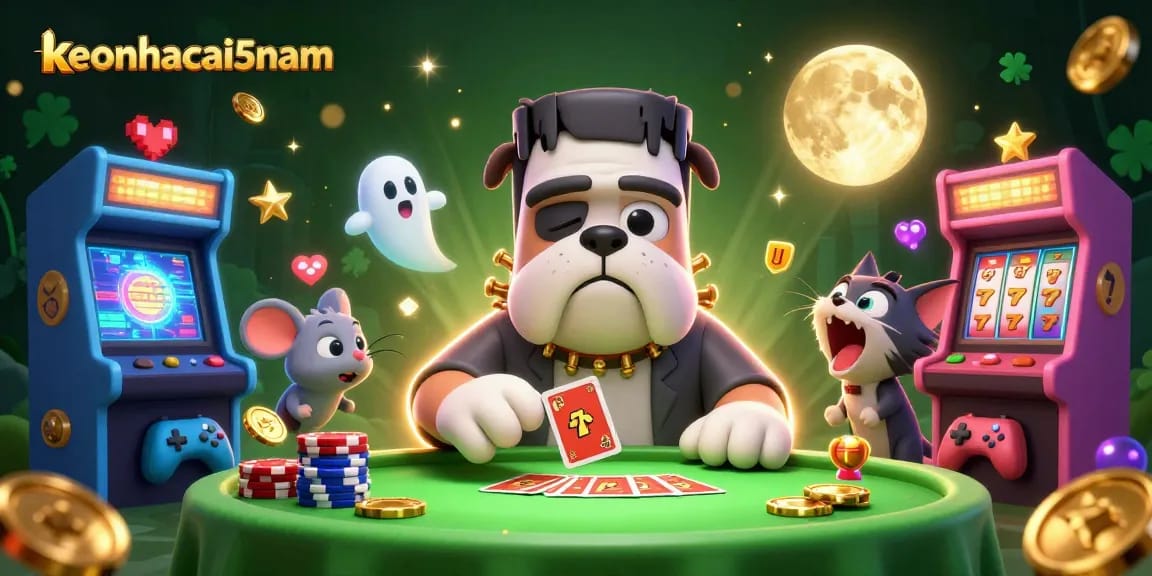 Engage with keonhacai5nam's thrilling gaming atmosphere at a spooky casino table.