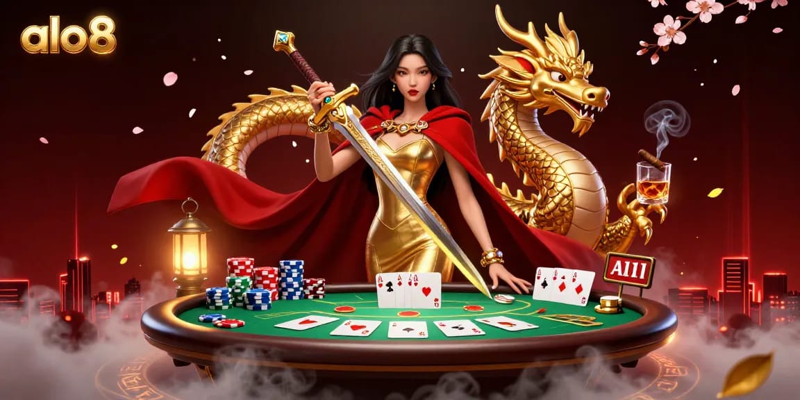 Alo8 challengers play at a vibrant poker table, showcasing winning hands amidst dynamic gaming elements.