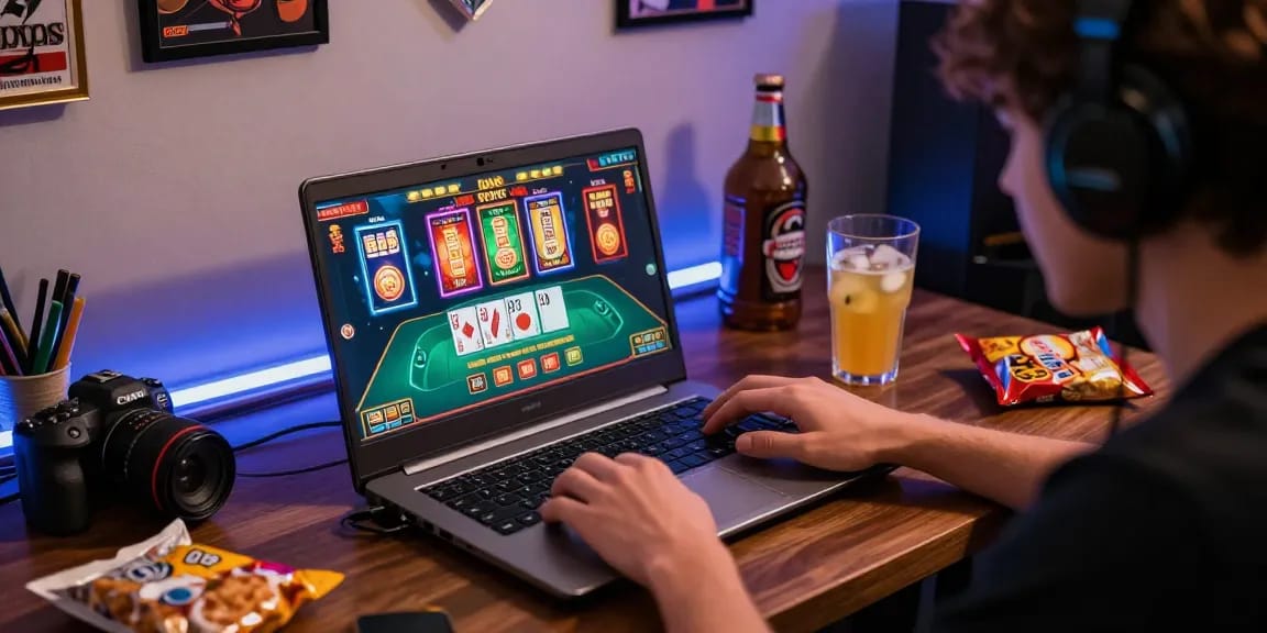 Experience the excitement of 68gamebai with a player fully engaged in an online live casino game.