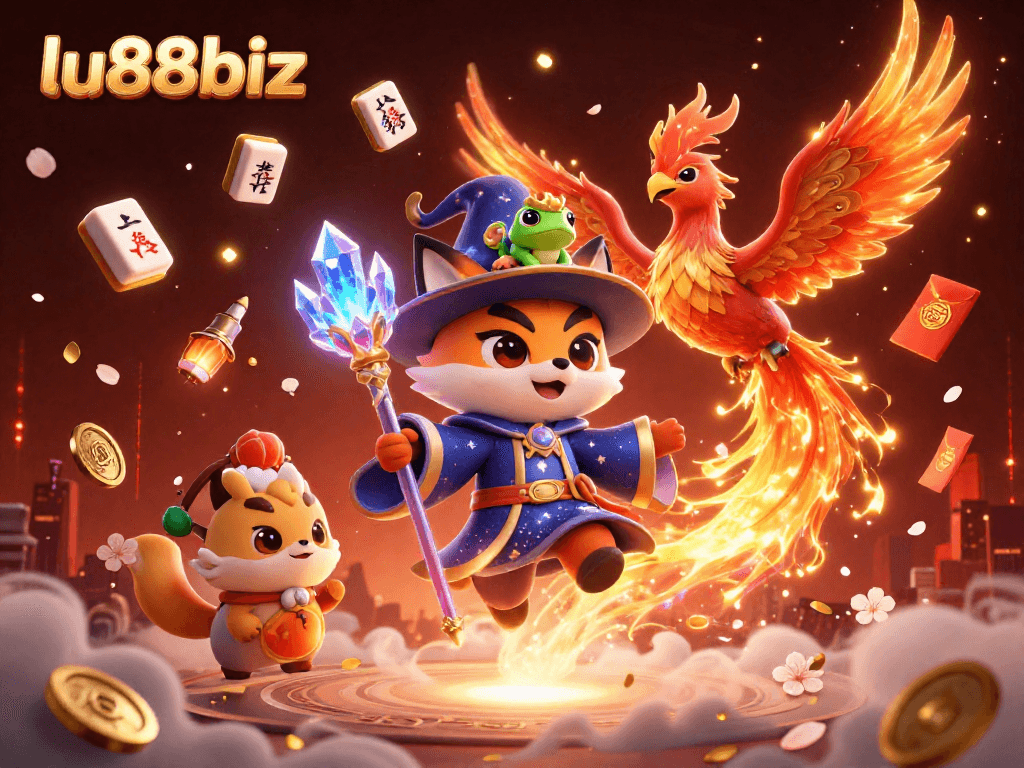 Engage in the vibrant world of lu88biz, where magic meets fortune with a mystical wizard and phoenix!