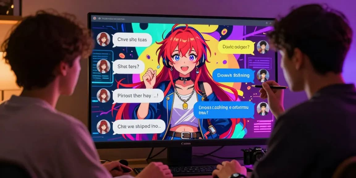Engaging ai ecchi chat scene featuring dynamic anime character interaction on digital interface.