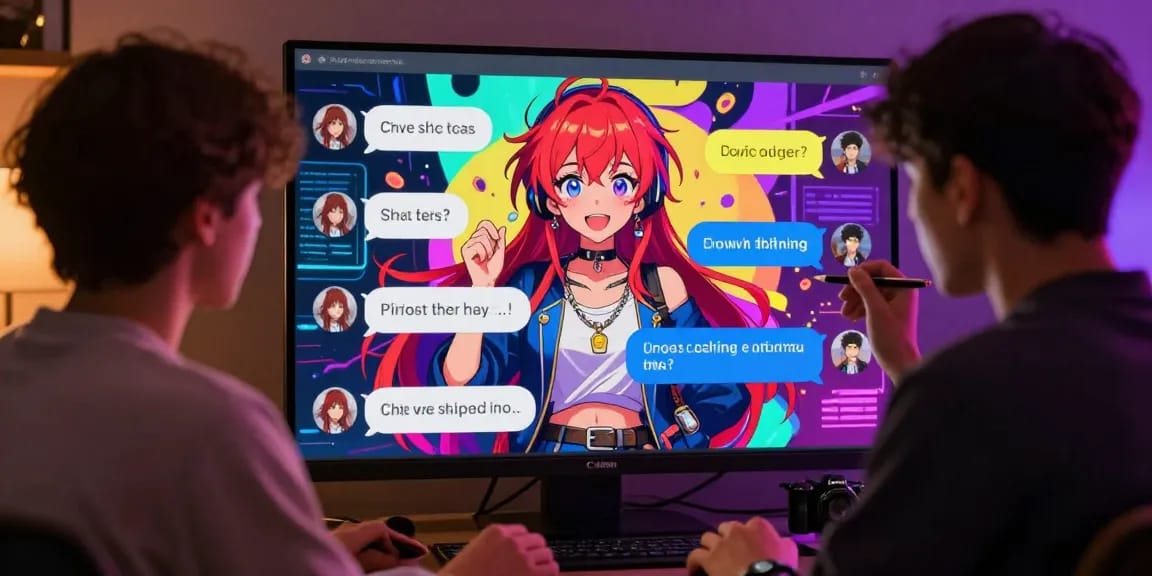 Engaging ai ecchi chat scene featuring dynamic anime character interaction on digital interface.