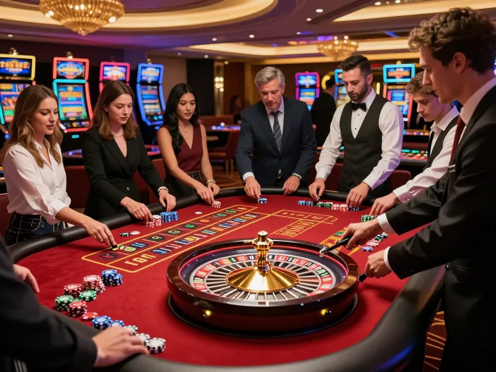 Players at the roulette table engaging in exciting gameplay at Sunwingo Casino.