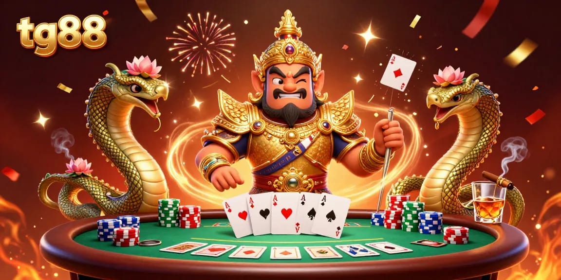 Engage in thrilling poker action at tg88 with colorful chips, vibrant characters, and festive atmosphere