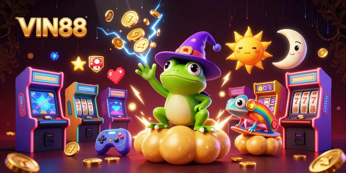 Experience the thrills of VIN88 with vibrant casino gaming elements and enchanted characters