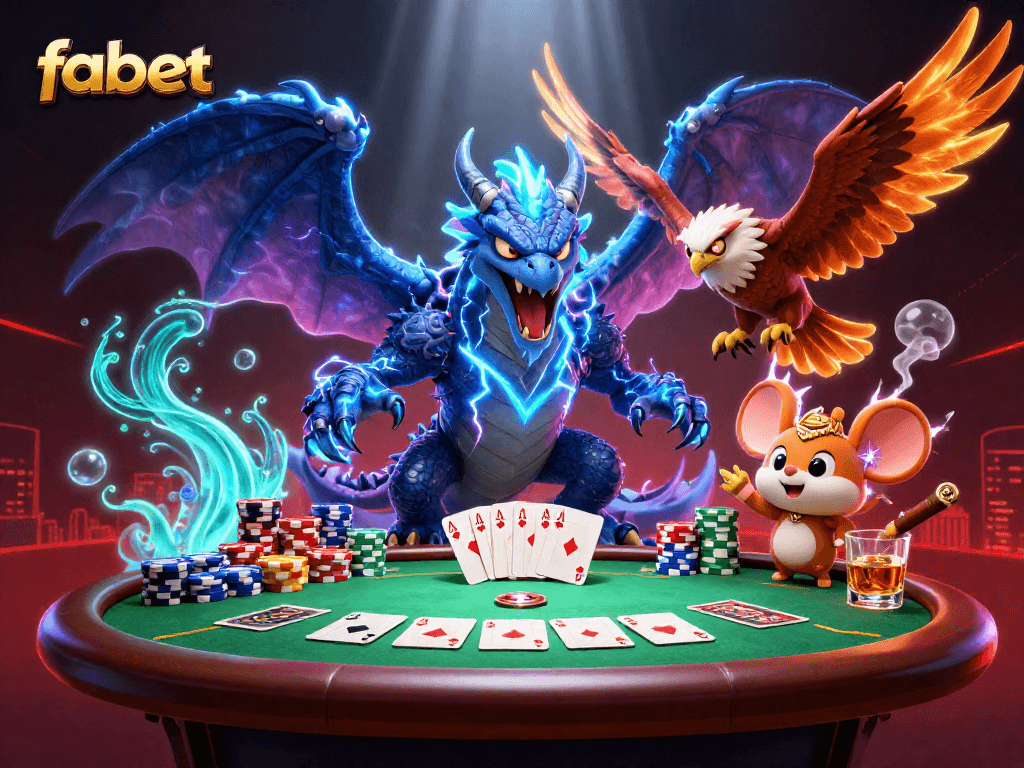 Engage with fabet's dynamic poker scene featuring vibrant characters and rich casino elements.