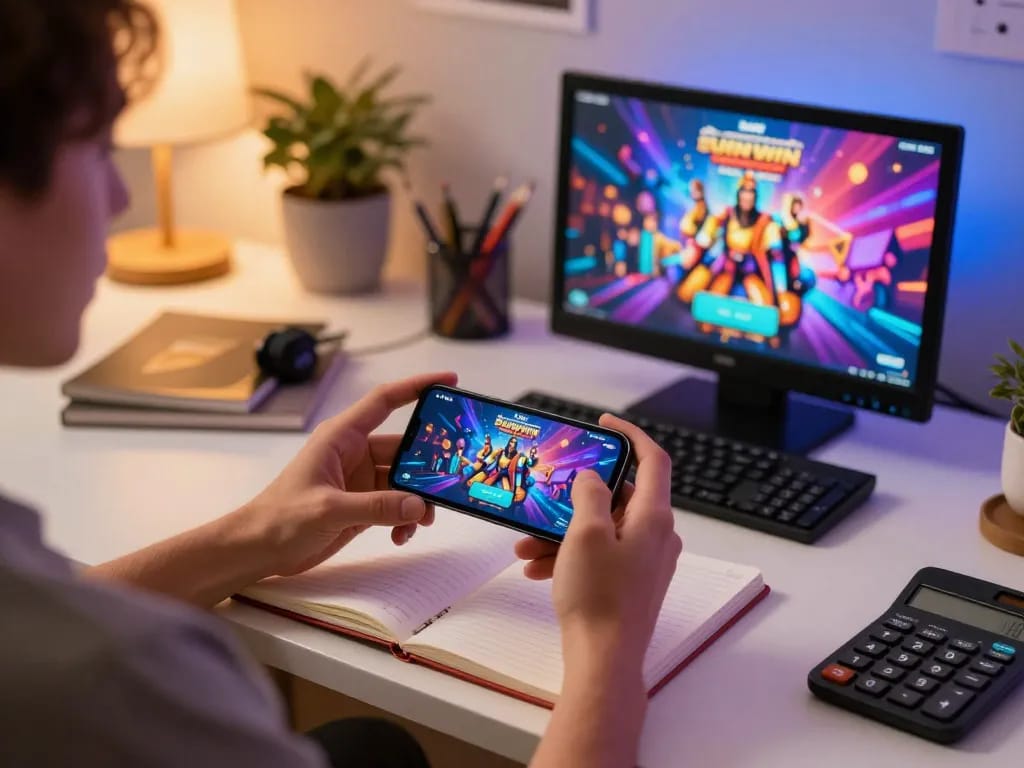 Engaging with the LINK SUNWIN app while enjoying an immersive home gaming experience