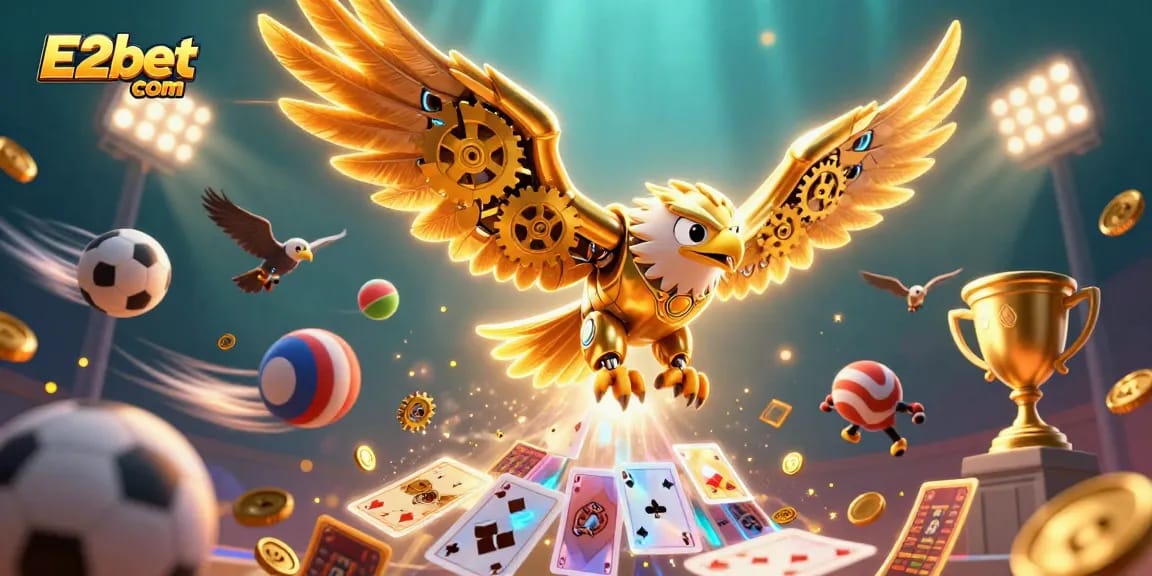 Experience thrilling gameplay at E2bet com, featuring dynamic sports elements and immersive casino visuals.