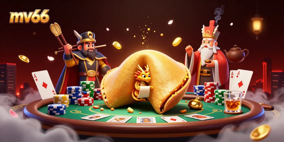 Engage with mv66's thrilling online gaming world, featuring a dynamic casino scene with poker elements.