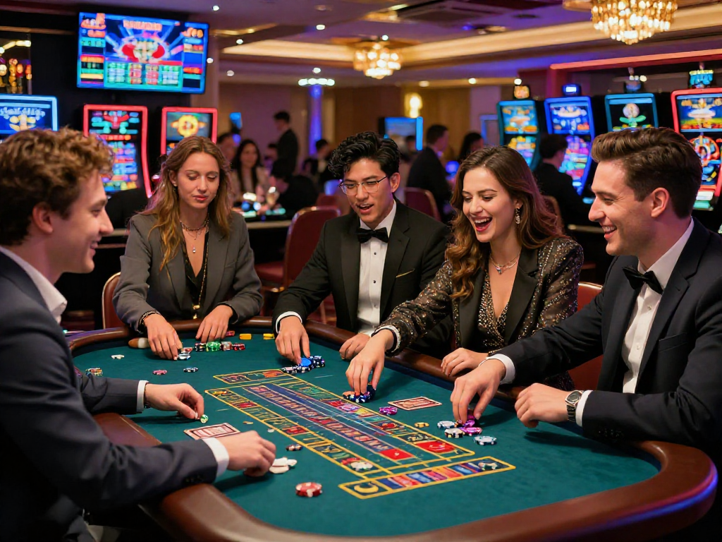 Giovani giocatori entusiasti ai migliori casino non AAMS, atmosfera vivace e coinvolgente.