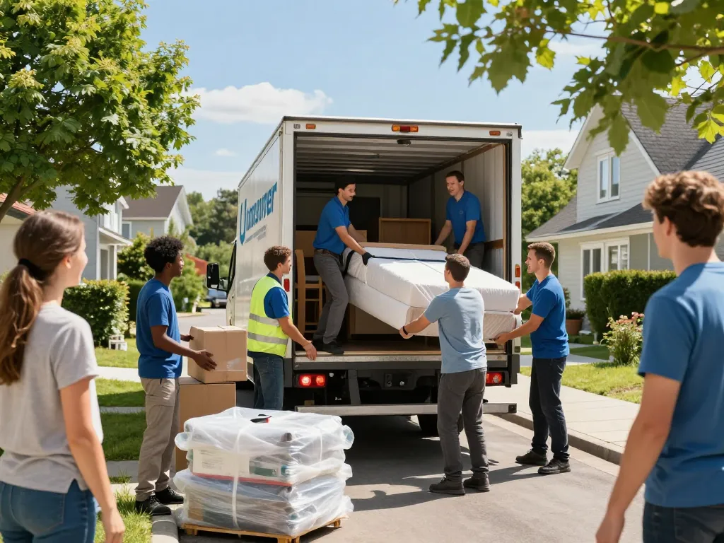 Professionelles Umzugsteam von umzugsunternehmen Hannover lädt Möbel in den Lkw und sorgt für einen reibungslosen Umzug.