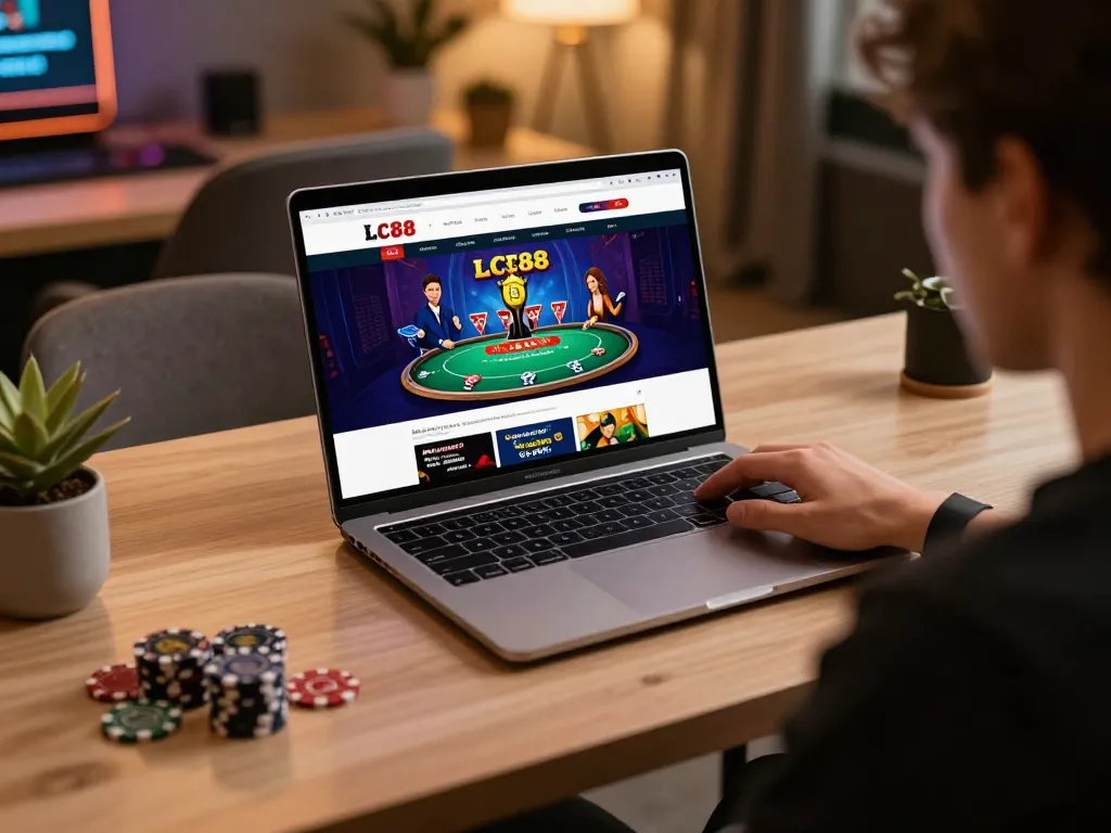Engaging online player immersed in LC 88 casino gaming experience.