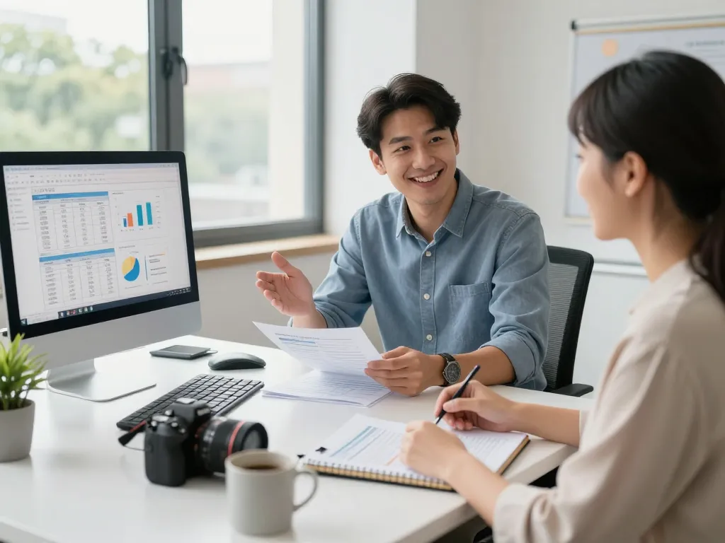 SMSF Accountant assisting clients with superannuation strategies in a modern office.