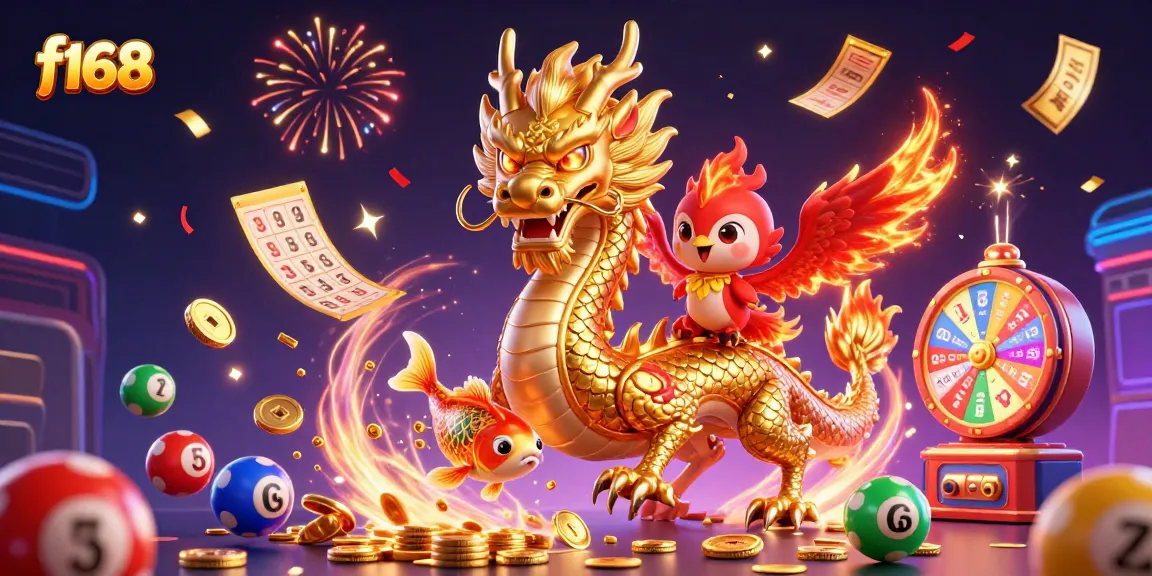 Play the lottery with f168 and win thrilling prizes in a vibrant casino illustration.