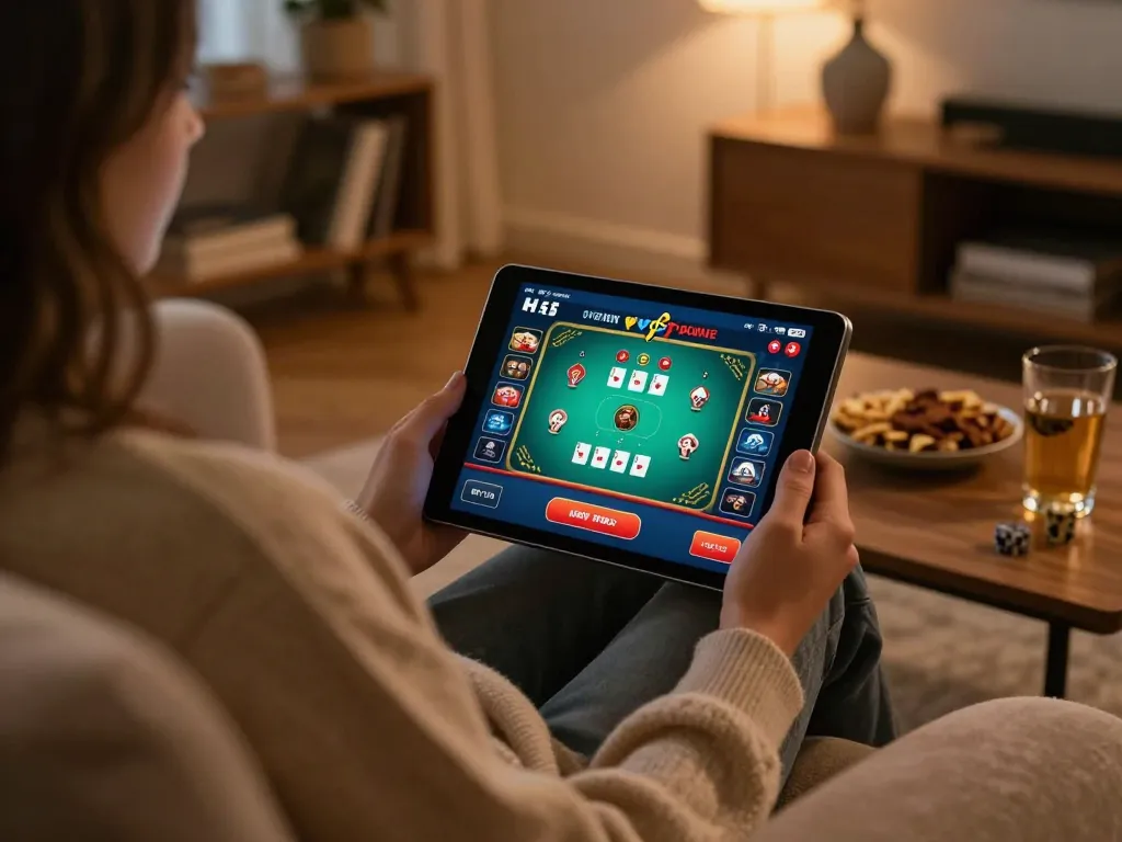 Engaging in H5 browser play using a tablet for online poker from a comfortable home setting