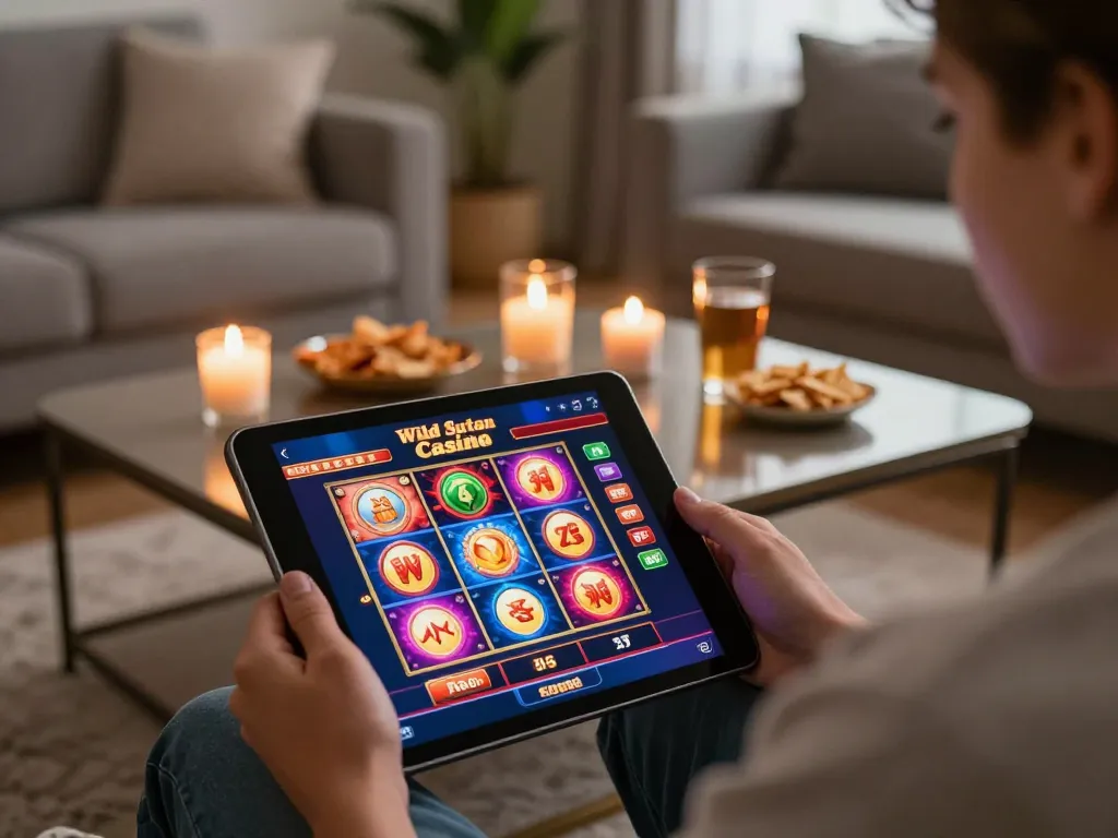 Engage with live action at Wild Sultan casino en ligne on a tablet in a cozy home setting.