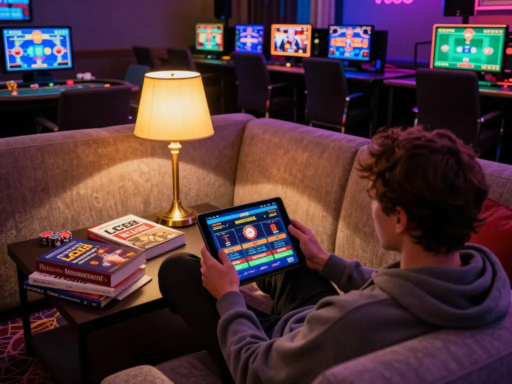 Person engaging with LC88 online casino app on tablet in cozy home setting, emphasizing strategic gameplay.