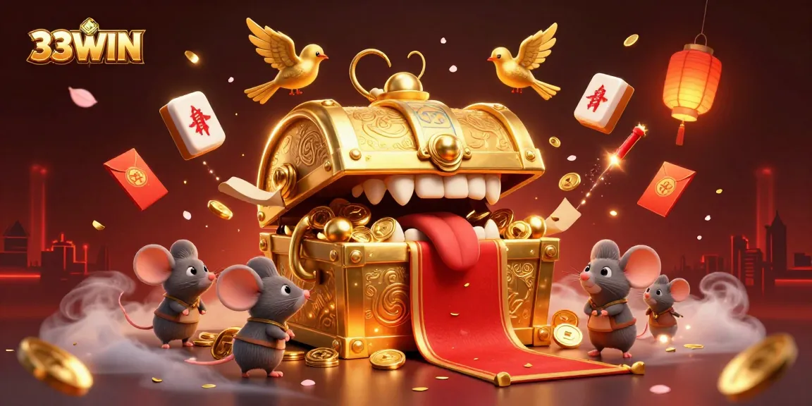 33WIN gamblers experience excitement at a vibrant digital casino scene filled with treasures.