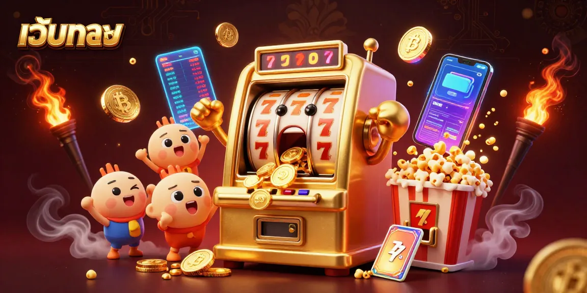 Experience the thrills of เว็บตรง gaming with golden slot machines hitting jackpots surrounded by neon crypto elements.