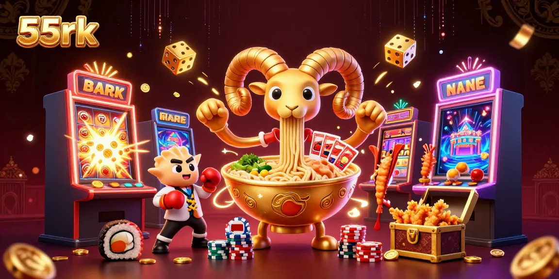 Engage in thrilling casino action with 55rk as colorful slot machine jackpots explode and vibrant characters interact.