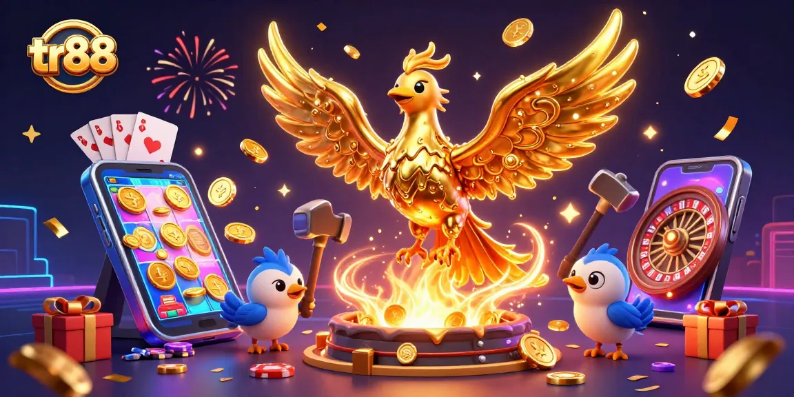 Experience thrilling gameplay with tr88 as gold coins fly in a vibrant casino scene.