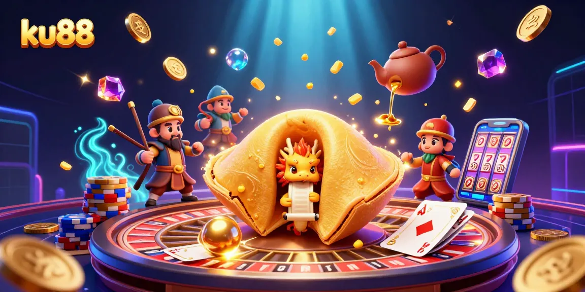 Engage with the thrilling world of ku88 as luck flows from a fortune cookie and gold pours from a teapot.