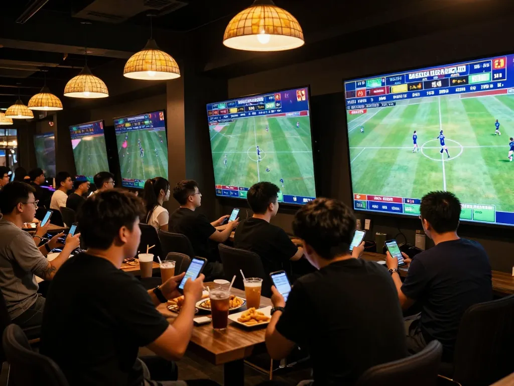 Nohu90 users placing strategic bets during a live sports event, capturing the excitement and engagement of online betting.