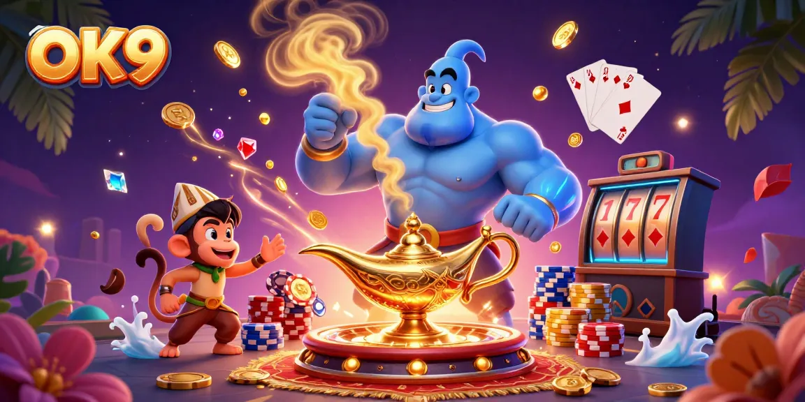 Experience the thrill of OK9 casino with vibrant characters, colorful casino elements, and dynamic gameplay.