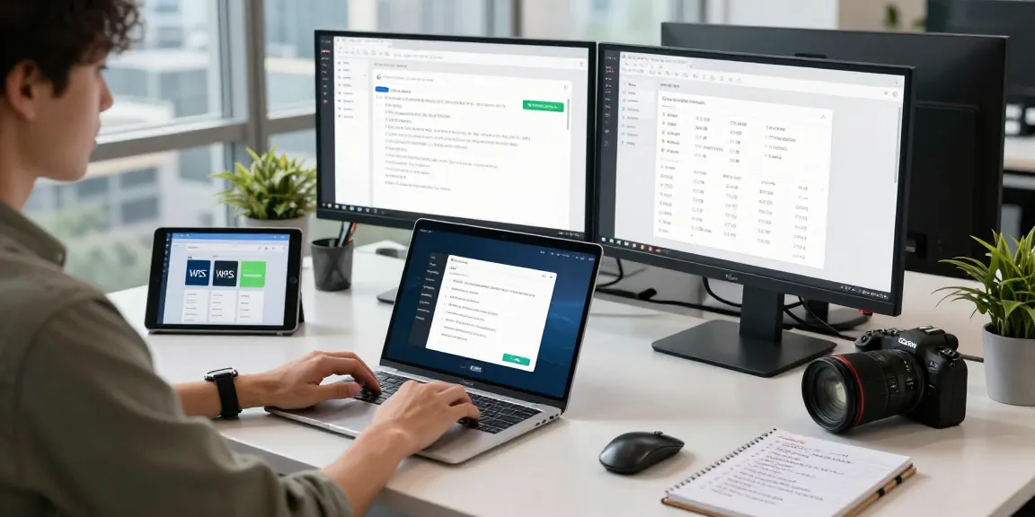 WPS Download in an office setting highlighting software installation and productivity tools.