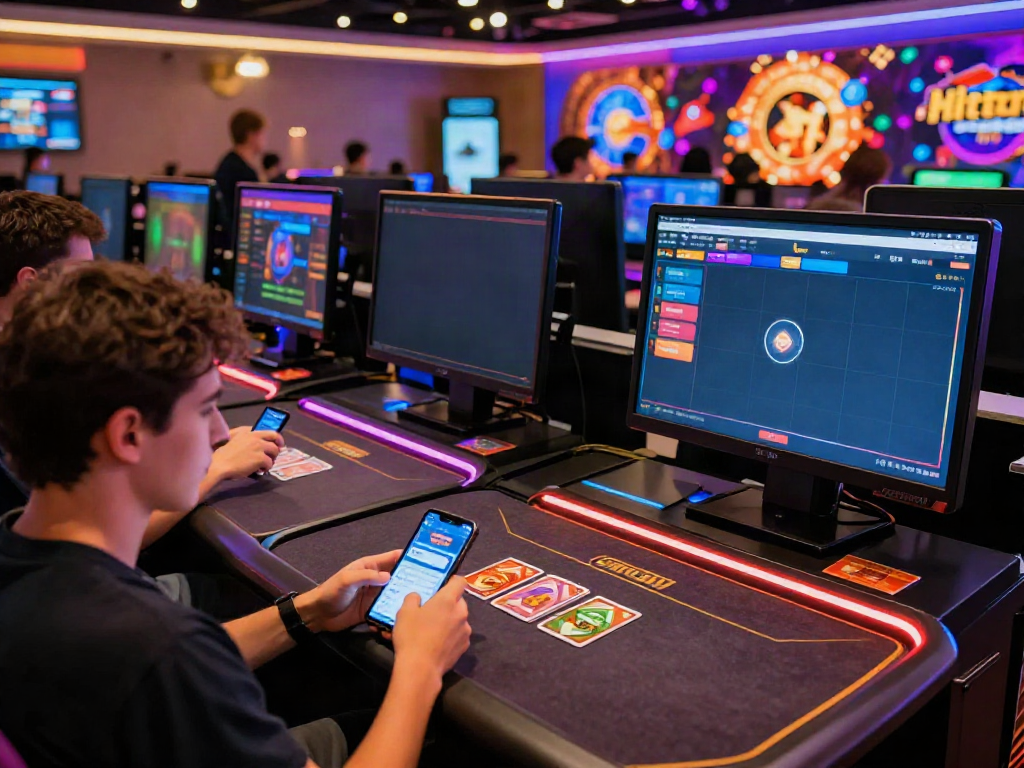 Players enjoying games on the Hitclub platform in a modern, vibrant online casino setting.