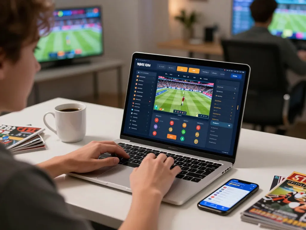 Excited user engaging with sports betting on gg88 com via laptop in cozy home setting