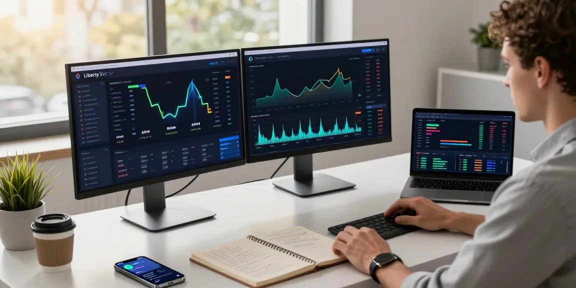 Libertyswap cross-chain trading interface displayed on multiple screens in a modern digital finance workspace.