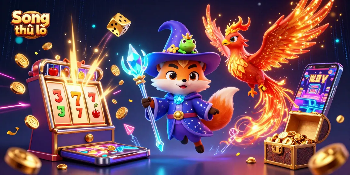 Experience the exhilaration of Song thủ lô with a vibrant 3D casino scene featuring mythical characters and winning symbols.
