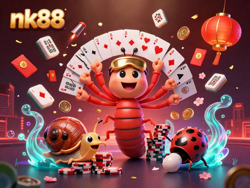 Experience thrilling gameplay at nk88 with vibrant casino characters, cards, and festive elements.