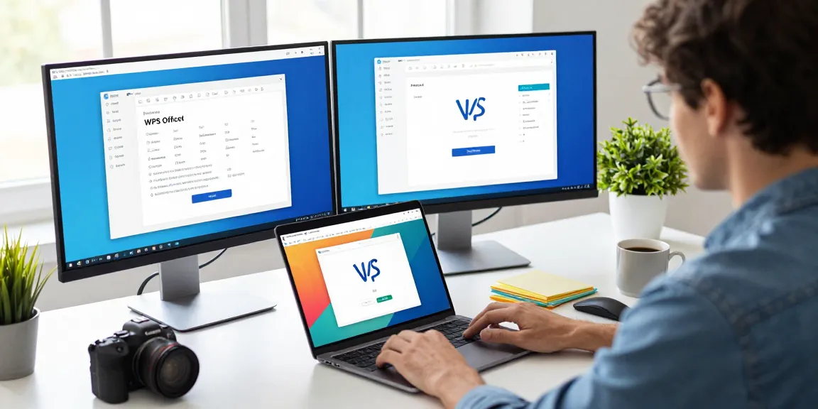 Download WPS Office interface on multiple displays in a modern workspace
