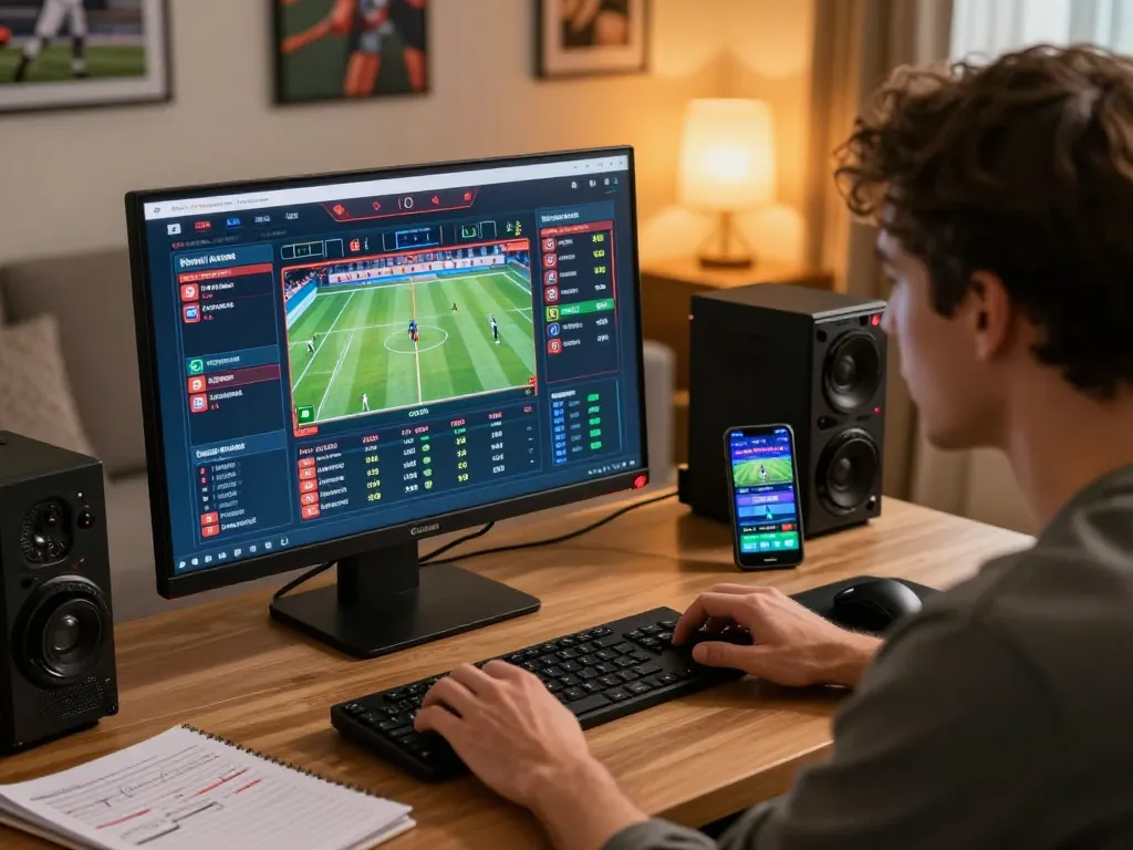 Engaging in sports betting on RR88 with vibrant odds displayed on desktop while analyzing strategies
