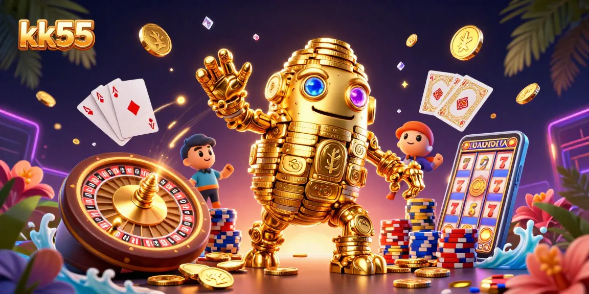 Experience exciting gameplay and jackpots at kk55's vibrant online casino featuring a golden golem.