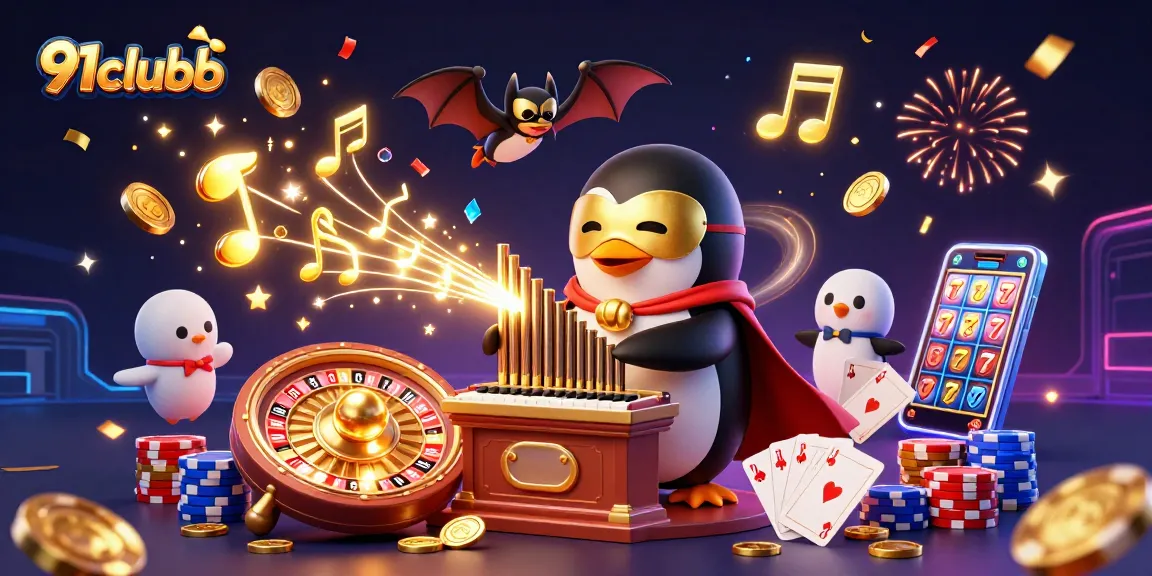 Experience the dynamic gaming world of 91clubb, featuring gold coins and vibrant gaming elements.