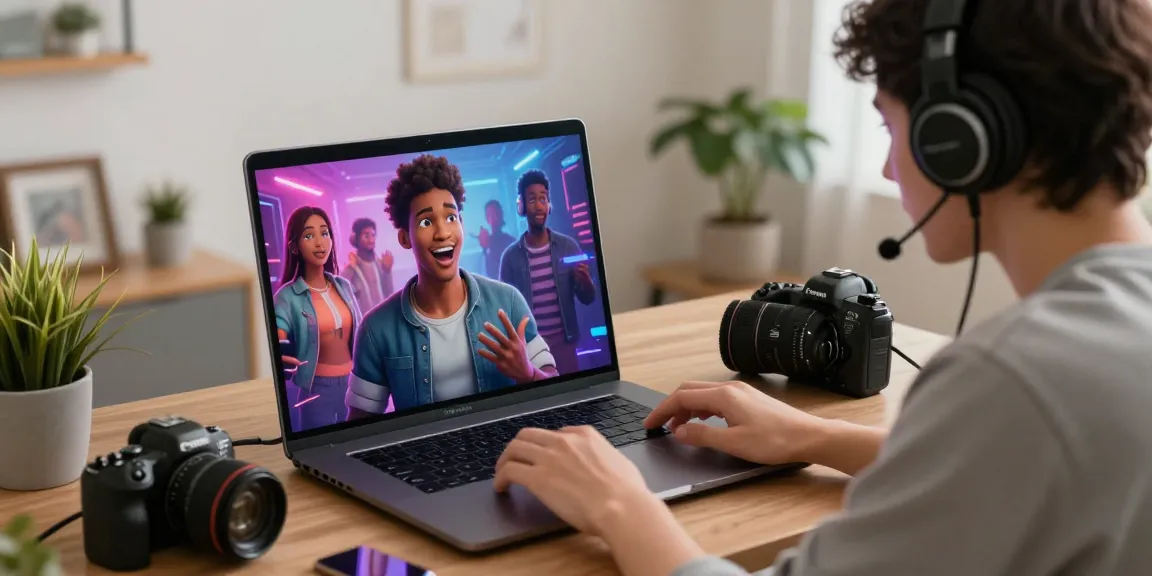 Engaging with an nsfw character ai through a laptop in a modern workspace setting, showcasing immersive interaction and personalization.